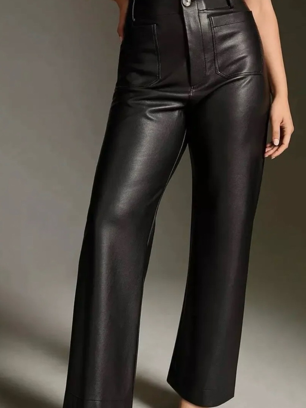 Maeve Black Faux-Leather High Waist Wide-Leg Pants The Colette waist 30